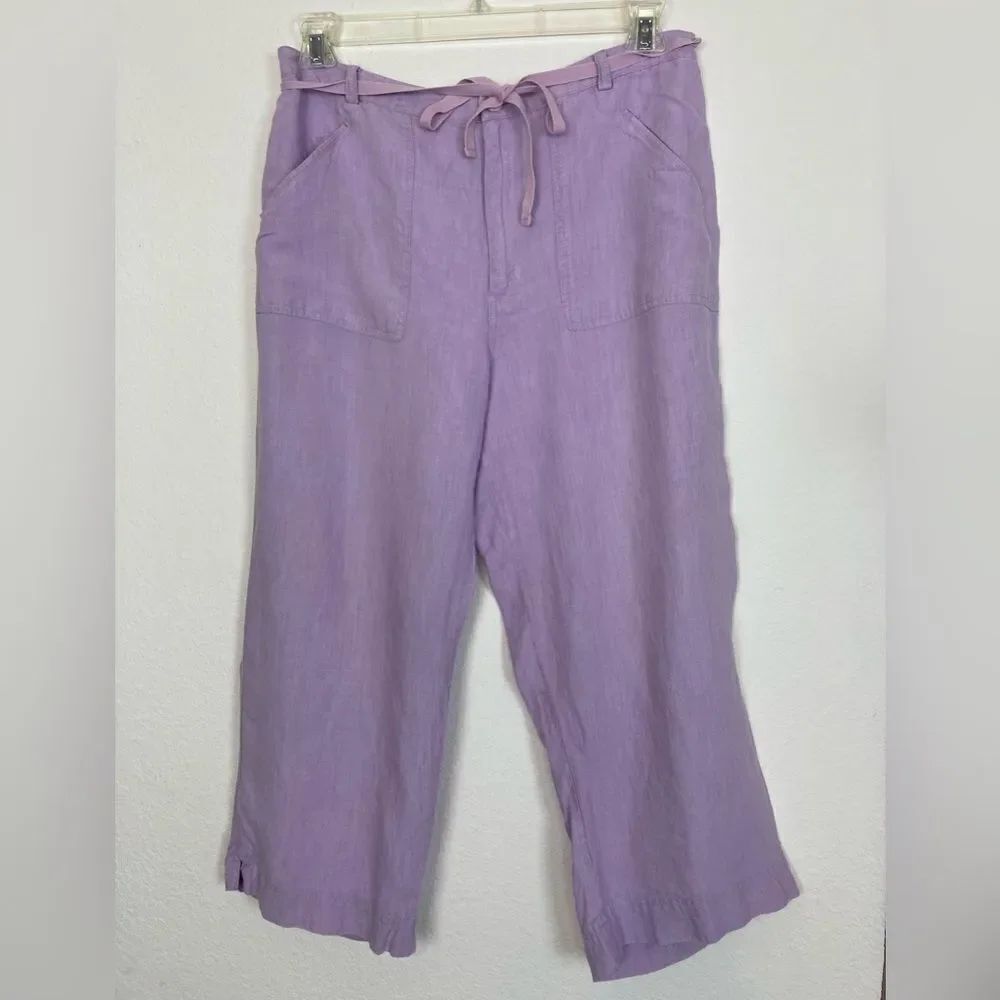 Linden Hill High Waist Cropped Linen Trousers w/ matching tie belt
